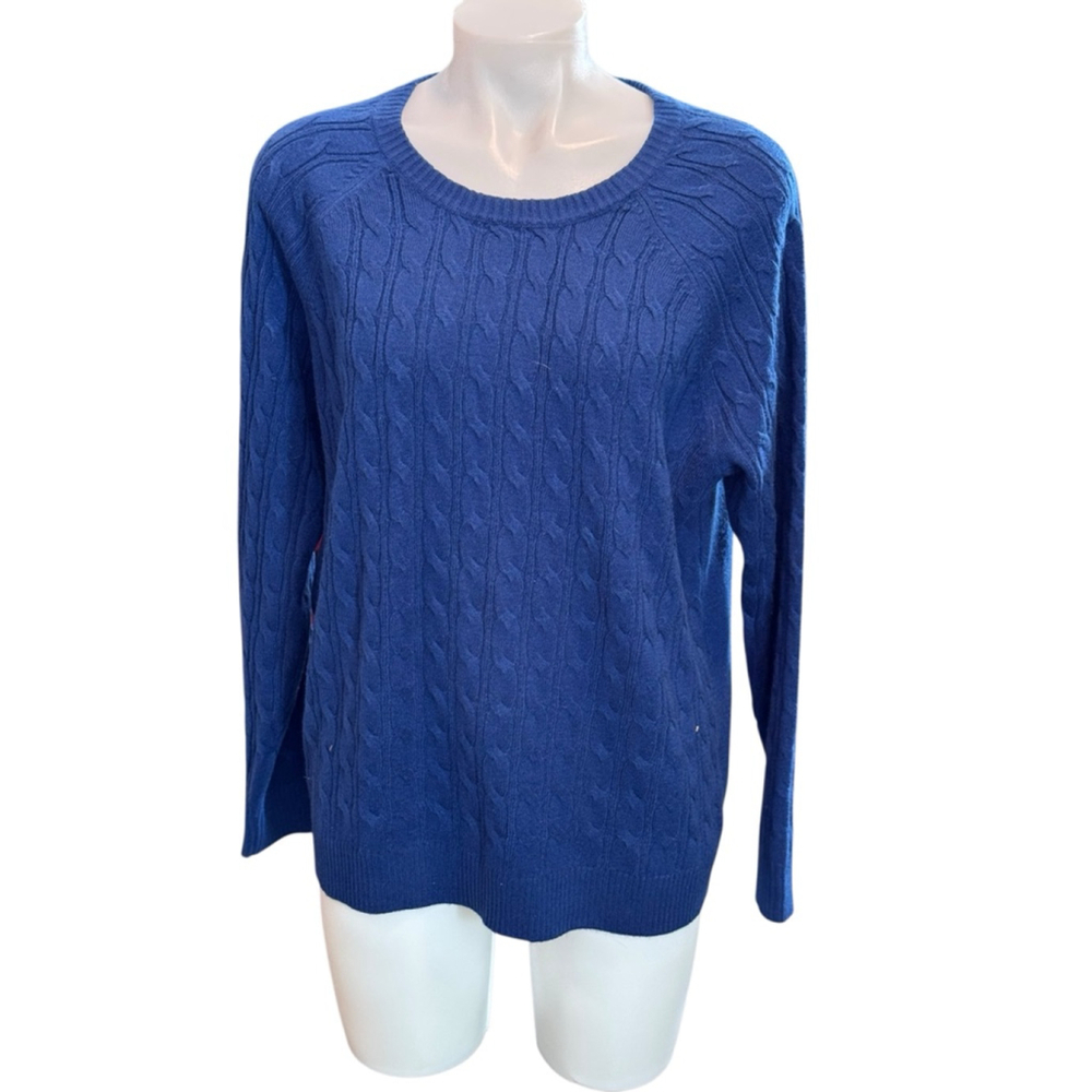 Women's Croft & Barrow Blue Cable Knit Crew Neck Sweater XL euc